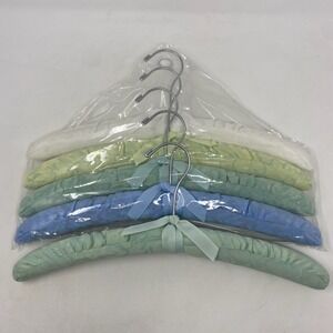 Vtg Container Store SET of 5 Padded Clothing Hangers Jacquard Fabric Pastel